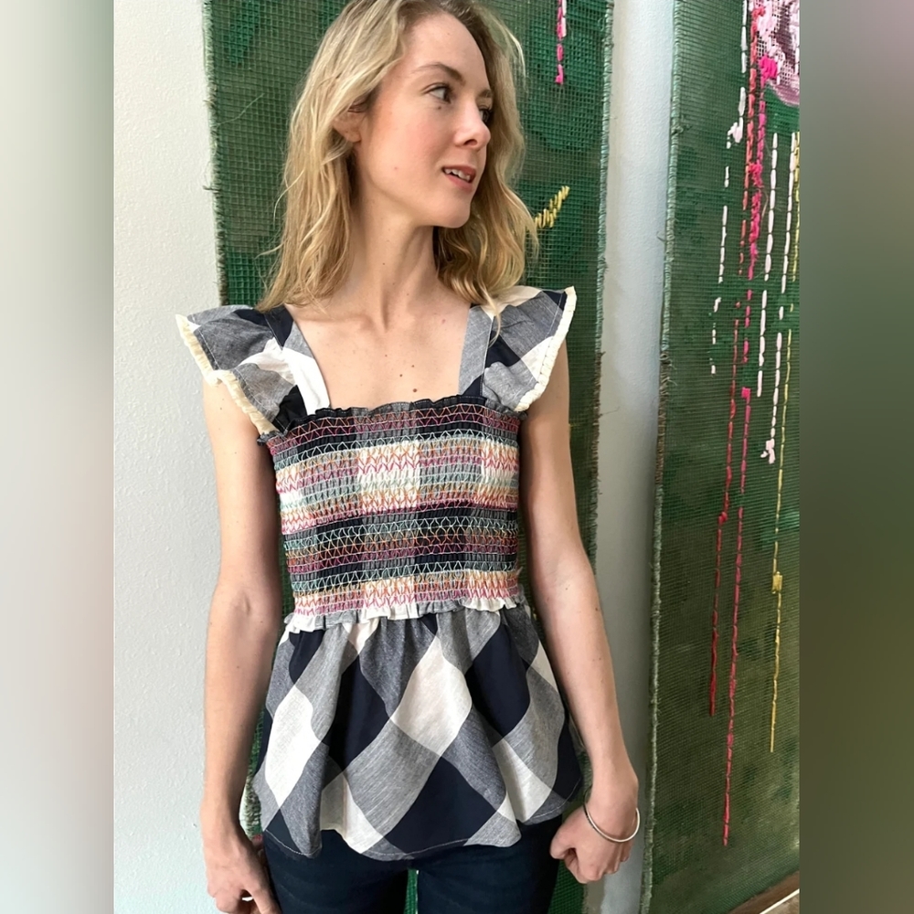THML Smocked Ruffle Sleeve Top